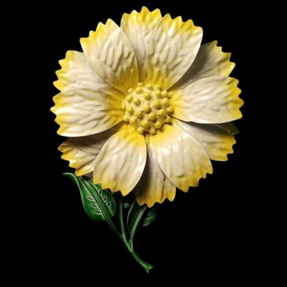 Vintage 1960's Hedy Yellow Enamel Flower Power Brooch - Picture 1 of 5